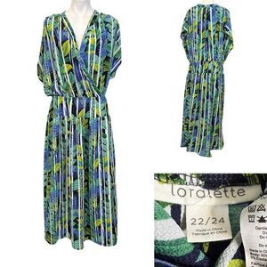 Loralette maxi dress plus sz 22/24 green multicolor short sleeve tropical print